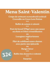 Prospectus crocodile Valenciennes – Petite-Forêt : menu spécial pour la Saint Valentin