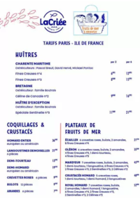 Prospectus La Criee LAVAL : Huîtres & Fruits de mer Menu