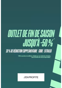 Prospectus JD SPORTS Marseille - Rue St Ferréol : OUTLET DE FIN DE SAISON JUSQU'À -50 %* - 10 % DE RÉDUCTION SUPPLÉMENTAIRE CODE : EXTRA10