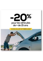Promos et remises  : Jusqu’au 25 octobre, profitez de -20%* sur les pièces et les forfaits pour les véhicules de + de 15 ans