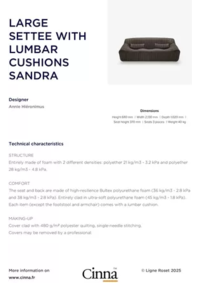 Prospectus CINNA VALENCE : LARGE SETTEE WITH LUMBAR CUSHIONS SANDRA