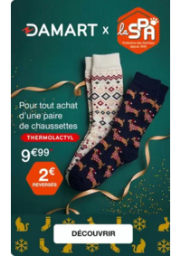 Prospectus Damart AMIENS : Chaussettes de Noël Thermolactyl : 1 paire achetée = 2€ reversés à la SPA